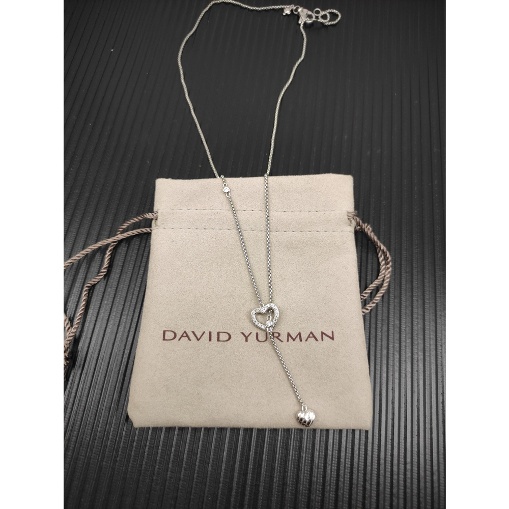 David Yurman Silver Double Heart Diamond Necklace